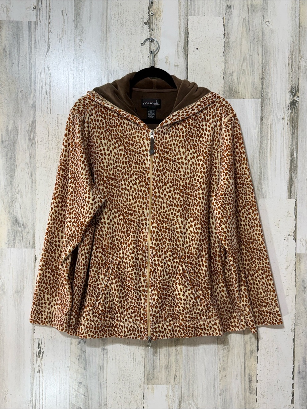 Leopard Print Velour Teddy Zip-Up Jacket with Hood
